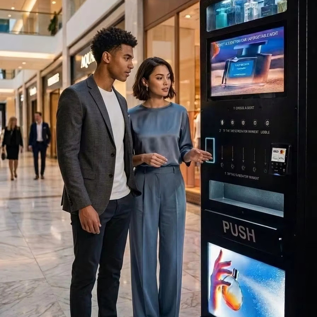 Premium Fragrance Vending Machine Freestanding 21.5" Touch Screen Metal Housing 5x100ml Capacity SDK Function ADA Compliant