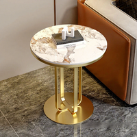 Table basse ronde de luxe légère avec cadre en métal et plateau en ardoise - Design moderne pour salon et chambre à coucher, utilisation en petit appartement