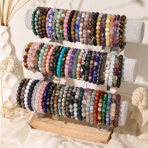 Bracelet de perles rondes en cristal naturel de 8 mm, bracelet de perles en pierres précieuses mélangées, bracelet extensible élastique pour femmes, bijoux en cristal de guérison, vente en gros - Product Image 1