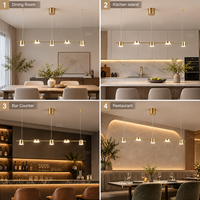 Luminaire suspendu moderne à 5 têtes en or, LED 35W, pour salle à manger, îlot de cuisine, bar, comptoir, restaurant, salon