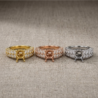 Bague semi-montée glamour en or blanc massif 18 carats, double rangée pavée de diamants naturels, bande épaisse, vente en gros directe usine Chine
