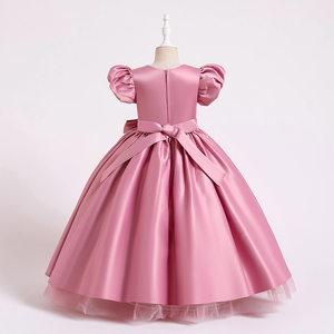 Robe de bal formelle d'été 2022 pour filles de 12 ans, en satin à motif floral et nœud, manches courtes, épaules dénudées, longueur cheville, pour fêtes et mariages - Product Image 2