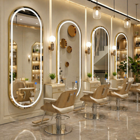 Fauteuil de Barbier Moderne en Verre avec Chariot de Salon et Ensemble Miroir avec Éclairage LED pour Salon, Chambre et Atelier