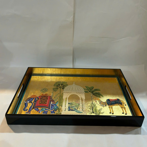 Bandeja de lujo con diseño de plumas de pavo real para una decoración elegante del hogar y una presentación sofisticada en la mesa, madera de primera calidad - Product Image 4