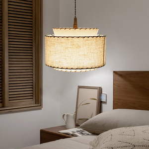 Lampe suspendue en tissu de style nordique japonais, ronde, E27 LED, pour chambre à coucher, bureau, décoration de la maison - Product Image 4