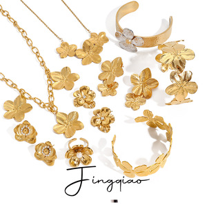 Yueli Flower Jewelry <b>Set</b> Stainless Steel Necklace Earrings <b>Bracelet</b> Ring Party Wear - Product Image 1