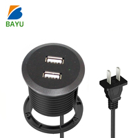 Chargeur USB de bureau/canapé 120V, prise de courant ronde à 2 ports, hub d'alimentation de table avec lumière LED, prise USB pour le chargement des meubles
