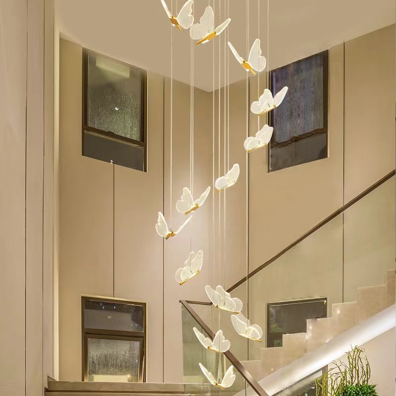 Indoor Hotel Livingroom Chandelier Light Luxury Led Modern Butterfly Style Stair Chandelier Pendant Lighting · image 3