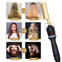 Brosse à cheveux électrique professionnelle 3-en-1, peigne chauffant avec écran LCD, lisseur ionique pour cheveux secs et humides