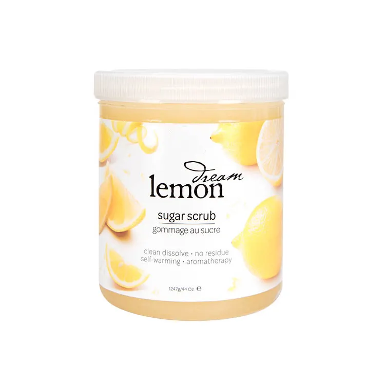 Label Pribadi Kosmetik Korea Gommage Au Curcuma Citron Zesty Pengelupasan Minyak Lemon Organik Garam Laut Mati Lulur Wajah