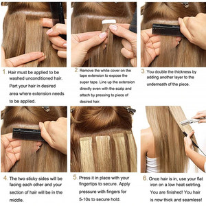 Extensiones de Cabello Humano Remy 100% Europeo con Cinta Adhesiva, Ombre Ruso, Doble Trama, Extensiones de Cabello con Cinta Adhesiva - Product Image 6