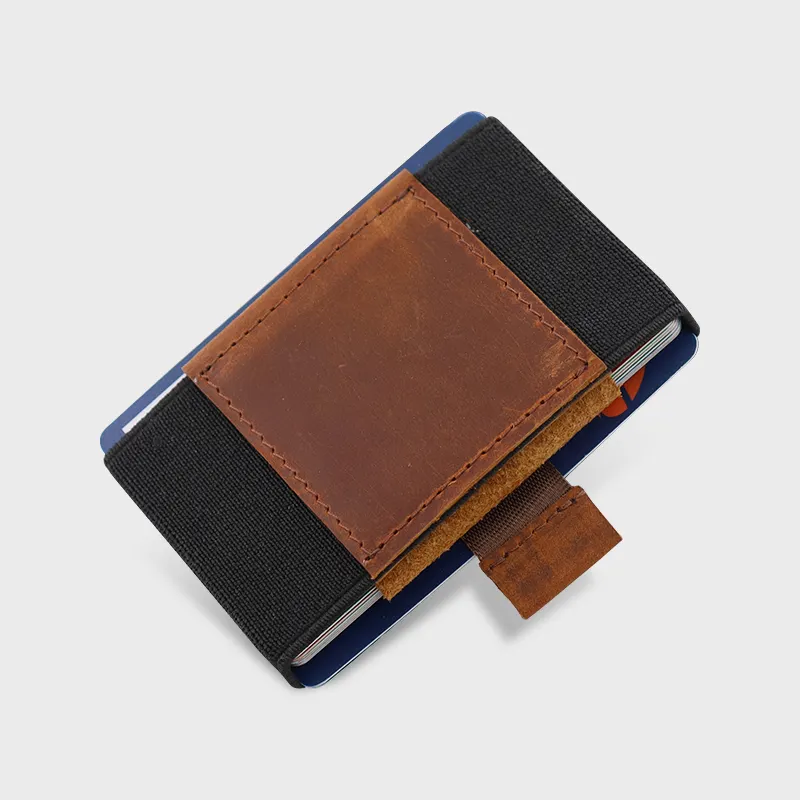 Toptan Minimalist deri Mini cüzdan Ultra ince kart tutucu Vintage elastik şerit cüzdan