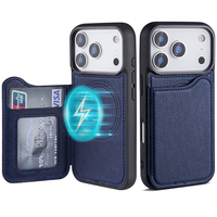 Funda de Teléfono Tipo Cartera Magnética de Cuero, Carga Inalámbrica, Plegable, para 13/14/15/16/17 Pro/Max, con Logotipo Personalizable y Ranuras para Tarjetas