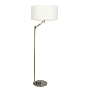 Lampe de sol en nickel brossé, base en métal, abat-jour en lin blanc, éclairage moderne pour la maison, source de lumière LED, base E26 - Product Image 1