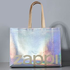 Shiny Metal <b>Glitter</b> Laser Coated Non Woven Tote Bag Personalized for Event Retail Store Corporate Gifting Eco Friendly Reusable - Product Image 1
