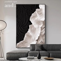 Peinture murale abstraite en pierre de grès encadrée en aluminium, toile métallique nautique texturée noir et blanc style Wabi Sabi, vente en gros
