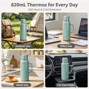 Vaso Térmico de Acero Inoxidable 316 de 820 ml con Tapa y Asa, Apto para Bebidas Frías/Calientes, Diseño Ecológico Portátil de 6 Horas para Uso en Interiores y Exteriores - Product Image 5