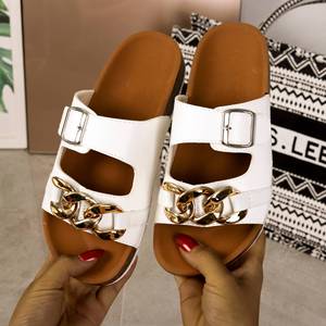 Sandales à chaîne pour <span class=keywords><strong>femme</strong></span>, mules décontractées, à boutons, à deux bretelles, pantoufles de bonne qualité, bon marché, mode 2022 - Product Image 5