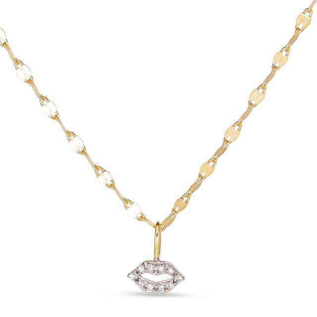VLOVE Wholesale Jewelry 14K 18K Solid Gold Mouth Necklace Chain Link Pave Diamond Necklaces