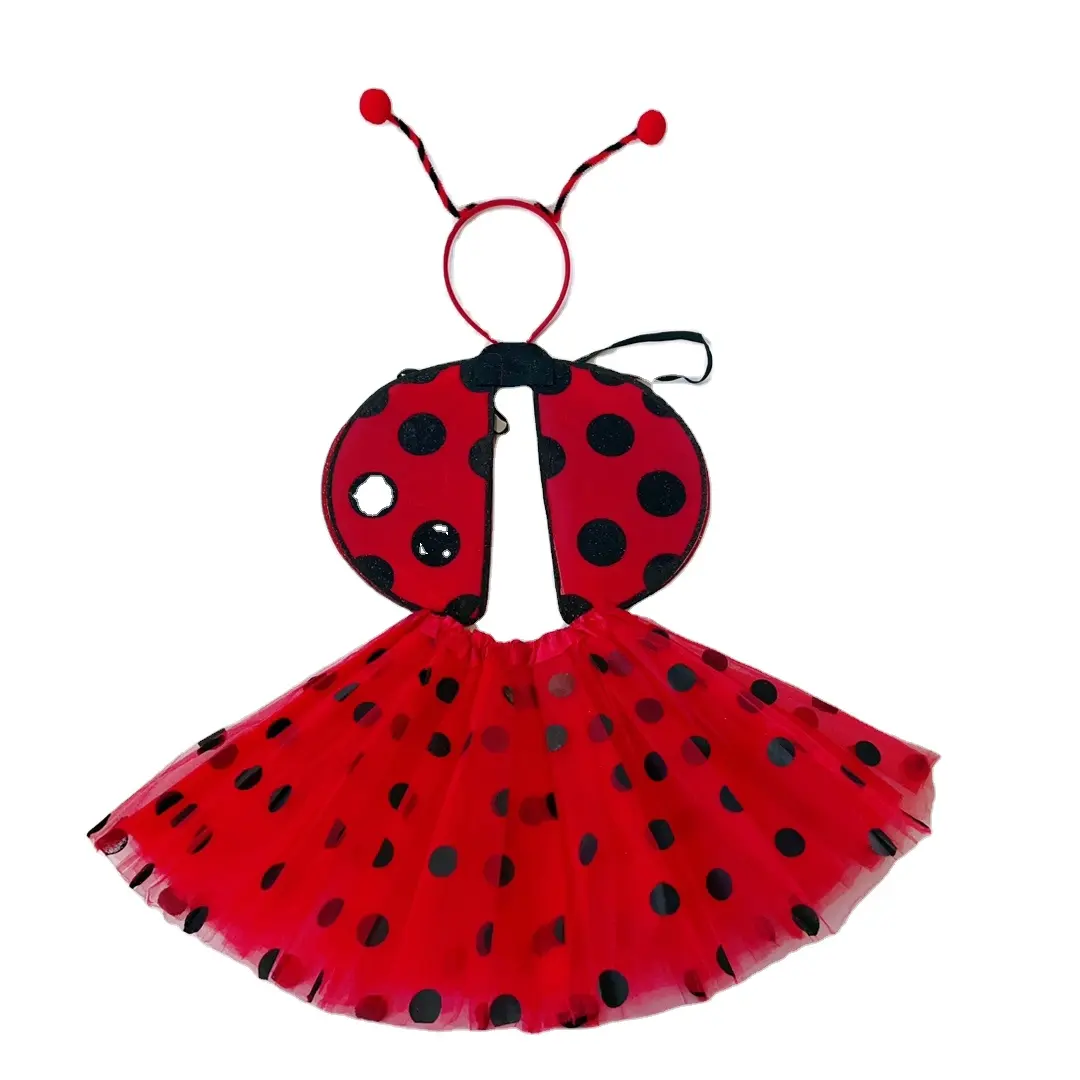 Ladybug Coccinellidae Set peri anak-anak Halloween poliester merasa sayap Headband tongkat Tutu untuk anak perempuan-ukuran dewasa