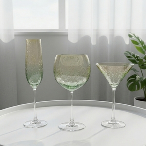 Ensemble de <span class=keywords><strong>verres</strong></span> en verre <span class=keywords><strong>à</strong></span> motif de tiges de blé et d'orge gravées, vert dégradé, pour vin, champagne et martini, vente en gros - Product Image 4