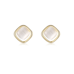 Dinle Cat's Eye <b>Stud</b> Earrings S925 <b>Silver</b> Geometric Square Design For Women Everyday Wear - Product Image 4