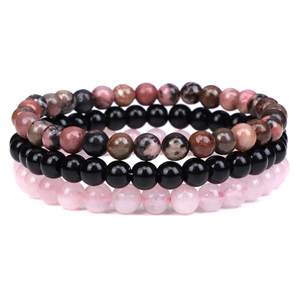 Conjunto de Joias de Moda Popular, Pulseira de Pedra Natural de Cristal Rosa Quente de 6/8mm para Mulheres e Homens - Product Image 2