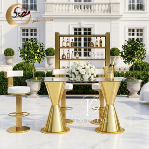 Modern Hotel Party Event Outdoor Stainless Steel Cocktail <b>Bar</b> <b>Table</b> with Gold Frame for Commercial Use - Product Image 4