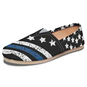 Fashionable Thin Blue Line Pattern Round Toe Slip On Wearable Comfortable Summer Flats Casual Ladies Footwear