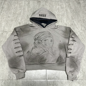 Custom Oversized Vintage Washed Hole Hoodie Custom Digital Printing Logo Plain Heavy Weight Acid Wash Hoodie - Product Image 1