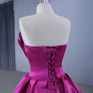 Robes de mariée élégantes en satin plissé fuchsia, style princesse, épaules dénudées, décolleté cœur, photos réelles RSM231141 - Product Image 4
