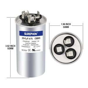 <span class=keywords><strong>Condensateur</strong></span> <span class=keywords><strong>25</strong></span>+5 <span class=keywords><strong>UF</strong></span> <span class=keywords><strong>25</strong></span>/5 MFD ±5% 370V/440VAC <span class=keywords><strong>Condensateur</strong></span> de démarrage double <span class=keywords><strong>CBB65</strong></span> Fonctionne pour le démarrage du moteur de climatiseur ou de pompe à chaleur - Product Image 2