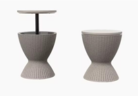 Table de bar de patio 2-en-1 en rotin avec seau à glace élévateur et drain intégré pour plage, hôtel, jardin - Vente chaude directe usine