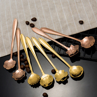 Ensemble de mini-cuillères à thé Hongda en acier inoxydable, or rose, noir, cuillère à café fleurie