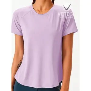 T-shirt de sport à manches courtes pour homme Vetega, doux et respirant, lilas violet, coupe ajustée, tissu tricoté, col en V, imprimé par transfert thermique - Product Image 4