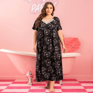 Pijamas de Primavera y Verano para Mujer, Talla Grande, Ropa de Dormir, Vestido de Manga Corta con Cuello en V y Encaje, Camisón para Mujer - Product Image 4