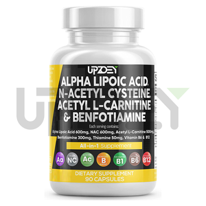 Hochwertiger Pulver extrakt <span class=keywords><strong>Alpha</strong></span>-Liponsäure-Kapseln Acetyl L-Carnitin 500mg Benfotiamin 300mg mit Vitamin B1 B6 & B12 - Product Image 1