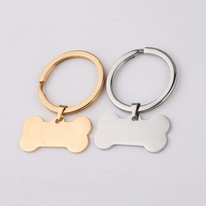 Popular <b>Pet</b> Dog Pendant Keychain Gold Plated Custom Engraved <b>Blank</b> Bone Shape Pendant Stainless Steel Keychain - Product Image 1