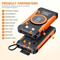 Batterie externe solaire magnétique sans fil transfrontalière au lithium polymère 10000 mAh avec câble intégré et lampe d'éclairage extérieur – Vente directe usine