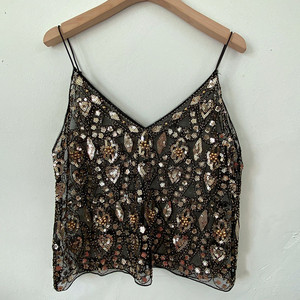 Hot Same Summer Female Heavy Industry Sequin Studs <strong>Sparkly</strong> Sexy Beading Tank <strong>Top</strong> Women's V-neck Short <strong>Vest</strong> - Product Image 4