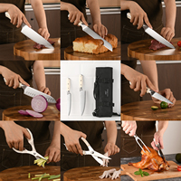 Kit de camping et de voyage en acier damassé de 9 pièces ensemble de couteaux de chef avec sac à rouleau, ensemble de couteaux de cuisine avec poignée en ABS