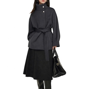 <span class=keywords><strong>Manteau</strong></span> en laine double face <span class=keywords><strong>mi</strong></span>-<span class=keywords><strong>long</strong></span> à col montant pour <span class=keywords><strong>femme</strong></span> pardessus d'hiver avec décoration de bouton teint uni chaud - Product Image 3