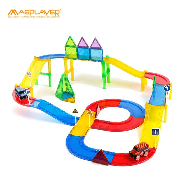 Popular STEM toy race car magnetic tiles car race track educational toy with CE ASTM