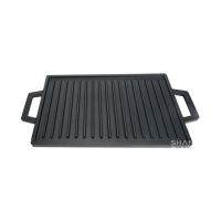 Plaque de cuisson en fonte réversible, grill côtelé et surface plate avec poignées, pré-culottée pour gaz, induction, barbecue, feu de camp