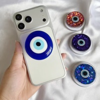 Support de téléphone portable magnétique ajustable avec paillettes bleues motif œil porte-bonheur, design gothique universel, support portable pour téléphone portable