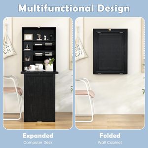 Space-Saving Foldable Wall-Mounted <strong>Floating</strong> Wood <strong>Desk</strong> Single Storage <strong>Shelves</strong> Hooks for Small Home Office Dorm Room Murphy <strong>Desk</strong> - Product Image 5