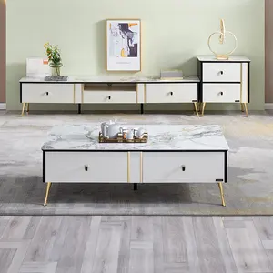 DW1066 Quanu Custom Luxury Living Room Modern Minimalist Coffee Table And Tv Stand Cabinet Set Combination White