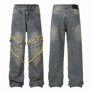 <span class=keywords><strong>Jeans</strong></span> larghi a gamba larga da uomo stile americano piega retrò finta tasca insieme più bottoni <span class=keywords><strong>Jeans</strong></span> da <span class=keywords><strong>donna</strong></span> larghi - Product Image 3