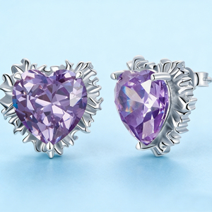 Pendientes de tuerca de amatista con corte de corazón, aleación chapada en plata, regalo de joyería romántica para mujer - Product Image 6