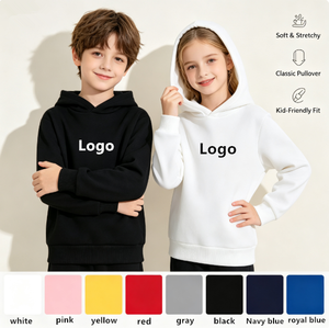 Sweat-shirt à capuche pour enfants avec logo personnalisé, couleur unie, tissu brossé doublé, <span class=keywords><strong>pull</strong></span> décontracté pour enfants, automne - Product Image 1